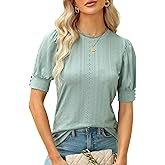 BMJL Womens Dressy Casual Blouses Business Tops Short Sleeve Shirts Work Tops Cute Puff Sleeve Blouses