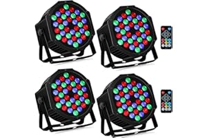 LALUCENATZ 36LEDs Stage Par Lights 4-Pack: 36W RGB Color Changing - Remote DMX Control - Corded Electric - Great for DJ Party Planner - Uplights for Events Wedding Club Music Dance Show Church Christmas Lighting