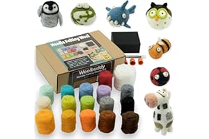 Woolbuddy Needle Felting Wool Kit – Starter Set to Make 6 Cute Animals – Includes Wool, Pad, Needles & Instructions for Beginners and Adults