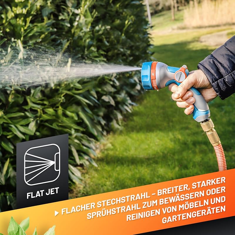 Ultraleichte Handbrause Garten Multibrause mit 5 Strahlarten, Gartenbrause mit ergonomischem Griff und komfortabler Daumensteuerung, universeller Schnellanschluss