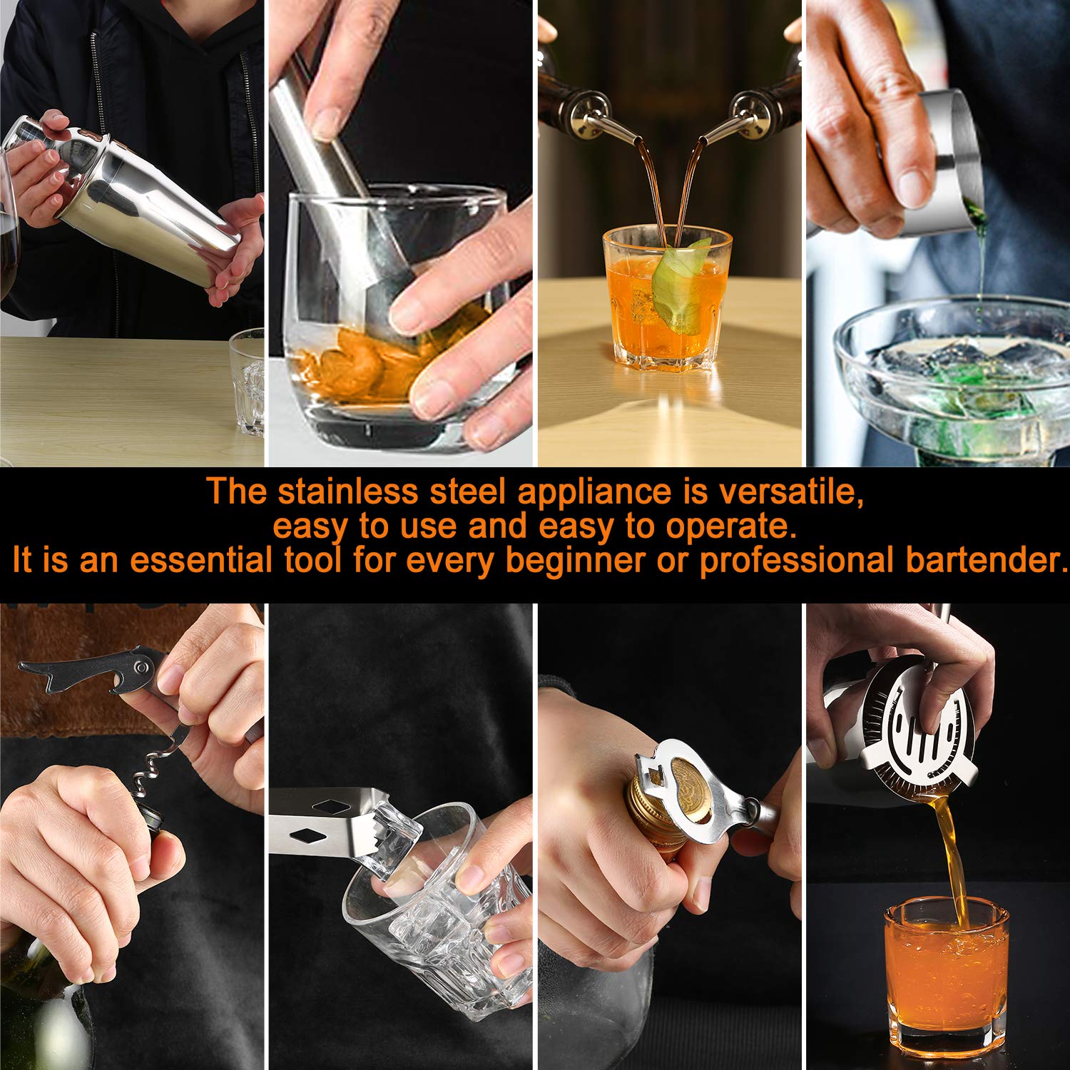 Elepawl Kit de cóctel, Juego de Regalo, Conjunto Coctelera de, Kit de Acero Inoxidable, Caja de Regalo Duradera, Ideal para Mezclar Bebidas (12PCS)