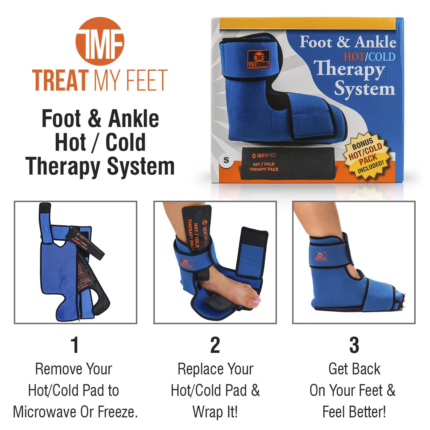 Foot & Ankle Pain Relief Hot/Cold Boot Foot Wrap - Effectively relieve foot and ankle aches & PAINS using compression gel wrap - Heated or Cooled, Extra Ice Pack Targets All Areas - FDA Registered
