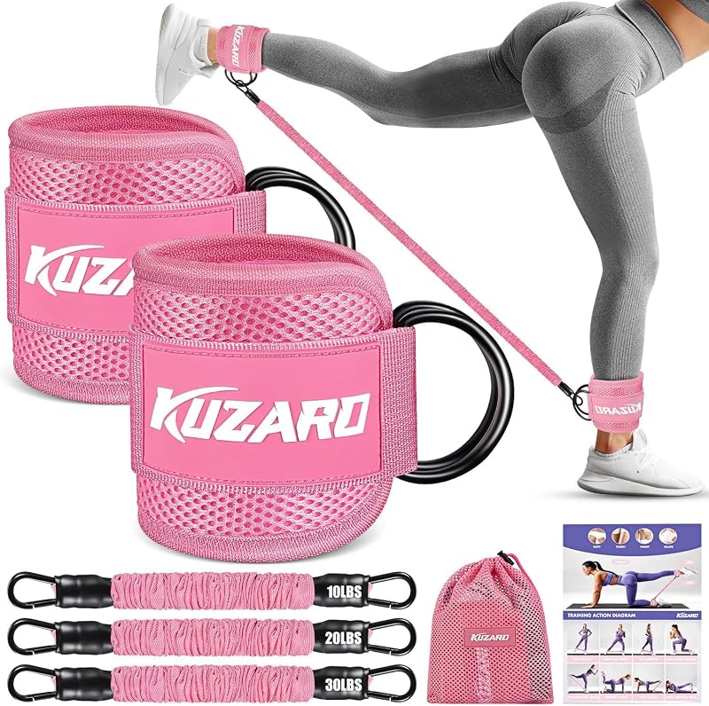 KUZARO Resistance Bands Set with Ankle Straps for Glutes and Legs