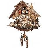 Engstler Quartz Cuckoo Clock Black Forest House with Music, Dancers and Moving Train EN 48710 QMT