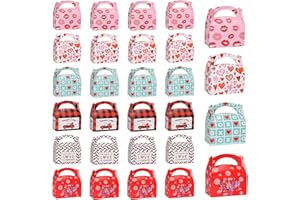 MOORAY 24 Pack Valentines Day Treat Boxes Heart Prints Cardboard Box, Valentines Cookie Gable Boxes for Valentine's Classroom Treats, Party Favors for Kids School Gifts Exchange