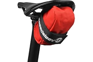 SpeedSleev Ranger Medium Bike Saddle Bag – Compact Under Seat Cycling Pack for Road, Gravel & MTB – Waterproof, Rattle-Free Tool Storage – Lightweight Bike Gear Bag with Reflective Safety Strap – Red