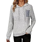 Flamingals Hoodies for Women Long Sleeve Pullover Hooded Sweaters Tops Ribbed Knit Loose Tops with Pocket Fall Outfits