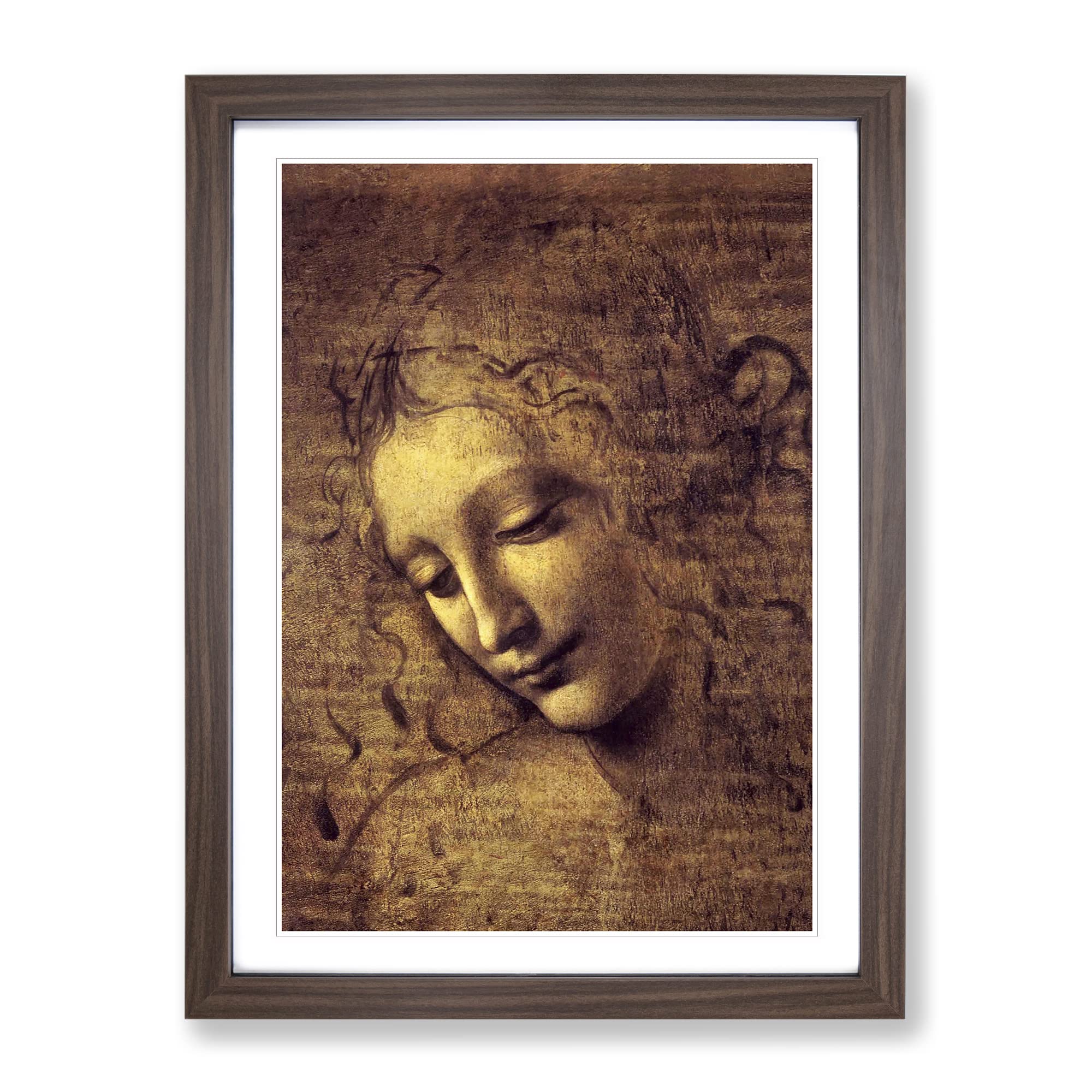 Leonardo Da Vinci La Scapigliata Classic Painting Framed Wall Art Print, Ready to Hang Picture for Living Room Bedroom Home Office Décor, Walnut A3 (34 x 46 cm)