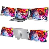 FOPO Laptop Screen Extender 16"- 1200P 16:10 FHD Triple Monitor for 12~18.5", Portable Monitor for Laptop with HDMI and USB-C Connectivity for MacBooks(NOT M1 M2 M3)/Wins, Chrome, Surface