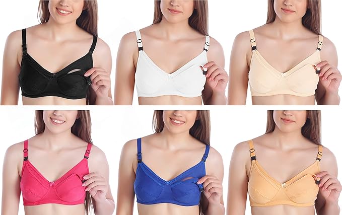 MiEstilo Womens Cotton Hosiery Non Padded Maternity Bra (Multicolor, Pack of 6)