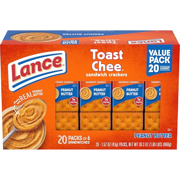 LANCE SANDWICH CRACKERS, TOASTCHEE PEANUT BUTTER, 20 INDIVIDUALLY...