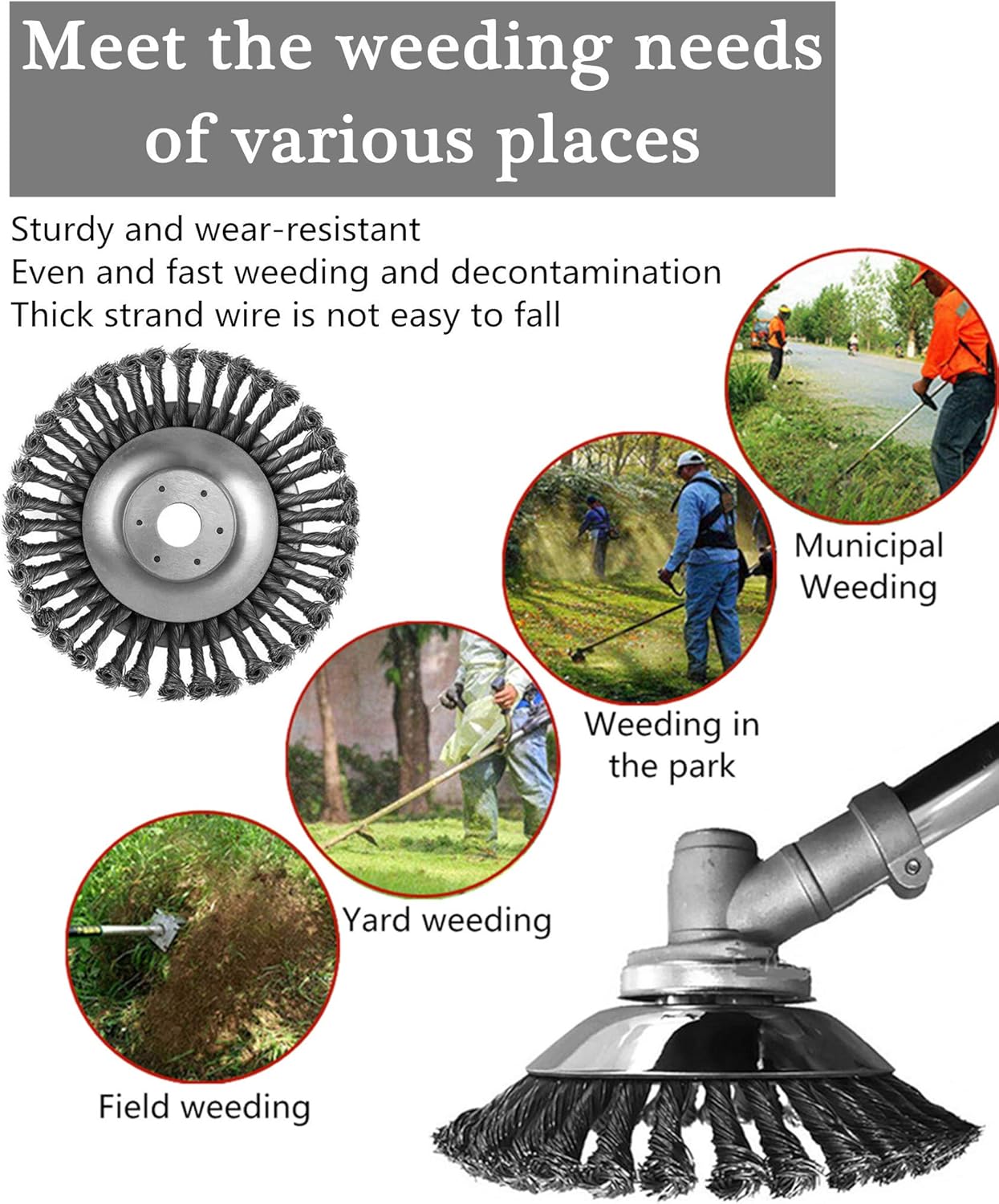 GS 6Pcs 8 Inches Steal Wire Brush Cutter Trimmer Head Set,with Thrust Washer, Rider Plate, Collar Nut, Maintenance Screwdriver, Bevel Washer,Adapter Kit for String Trimmers, Rust Removal, Lawn Mower: Garden & Outdoor
