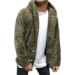 vrvtoov Hoodies for Men Button Down Sherpa Fuzzy Jackets | Men's Lightweight Thick Jacket Long Sleeve Soft Hoodies Solid Colo