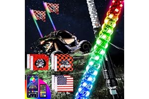 AUTOOMMO 2 PCS 5FT LED Whip Lights - 3X Brighter Professional UTV Whip Light, w/ 6 Off-Road Flags, APP & Remote Control, 366 Modes Chasing Lighted Antenna Whip for UTV ATV RZR SXS Can-Am
