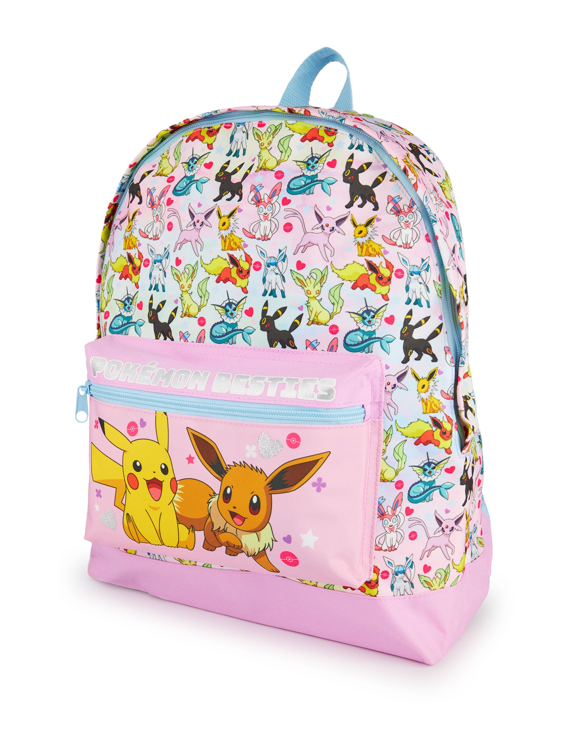 Pokemon Girls Pink Glitter School Backpack | Eevee Besties Design with Pikachu | Dream Bag for Endless Fun and School Days and Beyond