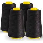 Black Polyester Sewing Thread, 4-Pack 12,000 Yds, for Serger &amp; Quilting | Black polyester thread for serger, overlock &amp; quilting, strong, ideal for formal wear &amp; everyday sewing