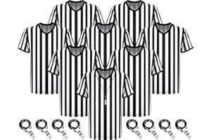 Ramede 8 Sets Referee Shirt with Whistle Official Football Referee Shirt Umpire Jersey Halloween Group Costume for Men Woman
