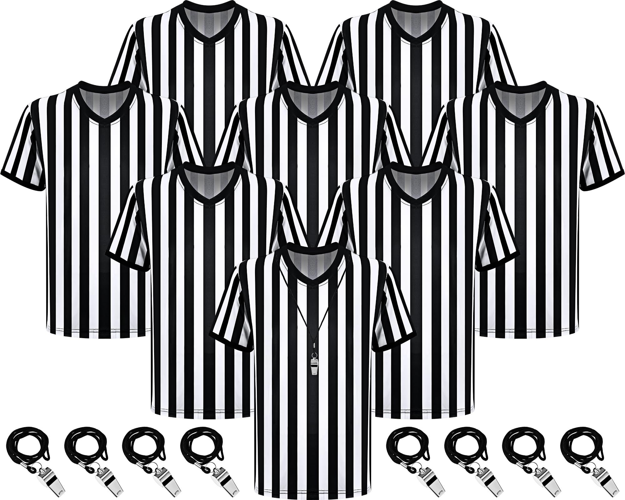 Photo 1 of Ramede 8 Sets Referee Shirt with Whistle Official Football Referee Shirt Umpire Jersey Halloween Group Costume for Men Woman(XXL)