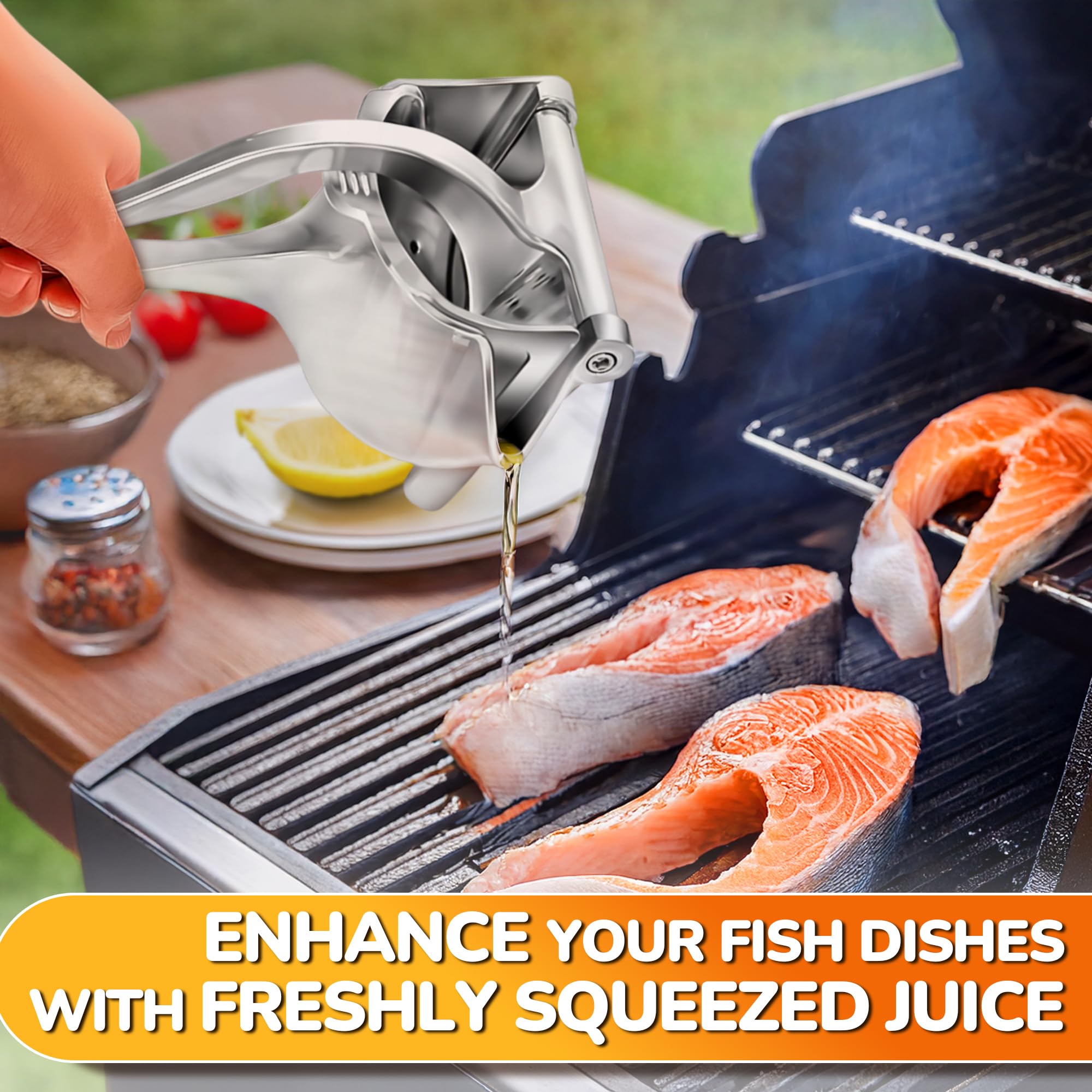 Hand Juicer Squeezer - Aluminum Lemon Squeezer for Effortless Juice Extraction - Manual Hand Press Juicer for Lemon, Orange, Lime, Grapefruit & Pomegranate, Durable Ergonomic Handle, Easy Clean Design