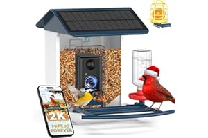 BROAIMX Bird Feeder with Camera-2K HD & Full Color Night Vision, Free AI Forever for 1,1000+ Species Identification, Solar Powered Wireless Outdoor, Includes 64GB TF Card, Two-Way Audio, App Alerts