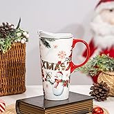 TZSSP Coffee Ceramic Mug Xmas Mug Porcelain Latte Tea Cup With Lid in Box 17oz.,Christmas
