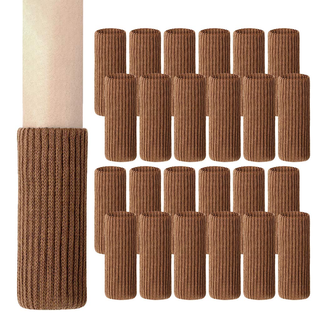 24 Piece Brown Furniture Socks, SACONELL Polyester Chair Leg Socks Floor Protector Elastic Knit Floor Furniture Feet Covers Pads, Fit Furniture Leg Girth 1-1/2 to 2-1/4 inches