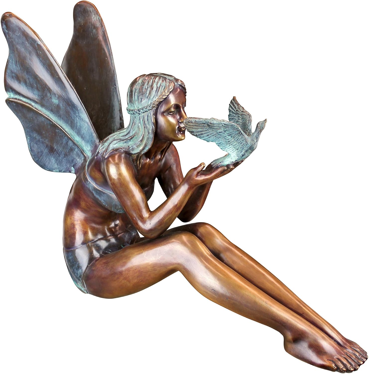Amazon Com Design Toscano Su47107 Bird Fairy Cast Bronze Garden Statue Large Two Tone Bronze Verdigris Garden Outdoor