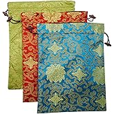 Ouyatoyu 3pcs Embroidered Silk Flower Design Jacquard Travel Bags - Laundry, Shoe, Lingerie & Underwear Storage for Men & Women - Washable Cloth Shoe Bags