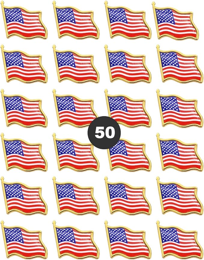 American Flag Lapel Pins 50 USA Waving Flag Pins United