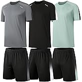 RPOVIG Men's 3 Pack Shirts Shorts Zipper Pockets Quick Dry Gym Athletic Clothes Workout Running Sets Summer Casual