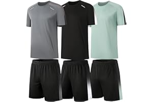 RPOVIG Men's 3 Pack Shirts Shorts Zipper Pockets Quick Dry Gym Athletic Clothes Workout Running Sets Summer Casual