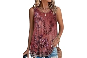 ADOREJOY Tank Tops for Women Summer Sleeveless Crew Neck T Shirts Pleated Flowy Casual Loose Fit Tunic Blouses