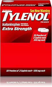 Tylenol Extra Strength Caplets with Acetaminophen, Pain Reliever &amp; Fever Reducer (50 Packets of 2 Caplets)