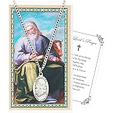 St. Luke Necklace with Prayer Card | Pewter Saint Luke Medal and Holy Card | Catholic Patron of Artists, Surgeons, Doctors Themed Medallion Set