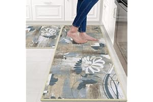 FRAMICS Vintage Flowers Kitchen Rug Sets 2 Piece, Water Absorbent Non-Slip Kitchen Mats and Rugs Non Skid Washable, Farmhouse Floral Kitchen Floor Mat Carpet Sink Laundry Bedroom 20" x 48"+ 20" x 31"