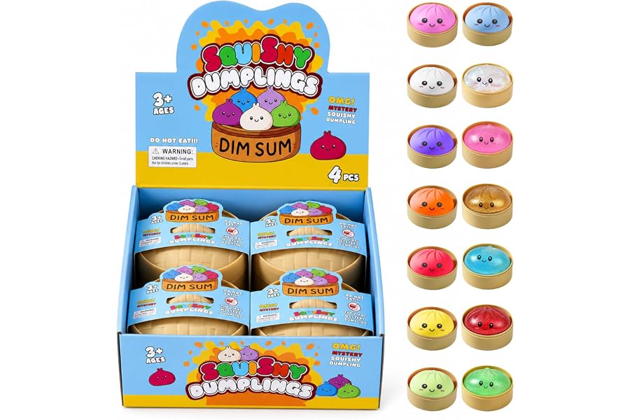 4PCS Dumpling Squeeze Toys, Squishy Mystery Box, Relief for Desk Decor | Random 4 of 14 Colors, Cute Squishy Toys, Sensory Fidget Toys for Anxiety Relief, Party Favors, Birthday Gifts & Desk Toys