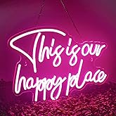 NOSUN This is Our Happy Place Neon Sign Pink Neon Signs for Wall Decor Pink Neon Light Sign with Dimmable Letter Neon Signs for Bedroom Bar Party Club Home Wedding Birthday Party LED Decorations