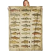 MIEPOS Vintage Freshwater Fish Throw Blanket, 50x60in, Soft, Lightweight Flannel,Rustic Scientific Illustration of Trout Pike Bass on Aged Blankets, Gifts for Fishermen, for Home Living Room Decor