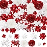 Daifunli 48 Pieces Christmas Gifts Bows Christmas Bows for Gift Wrapping Self Adhesive Gift Wrap Bows Gift Curly Bows Tinsel Bows Holiday Gift Bow Assortment for Xmas Present Decoration(Red, White)