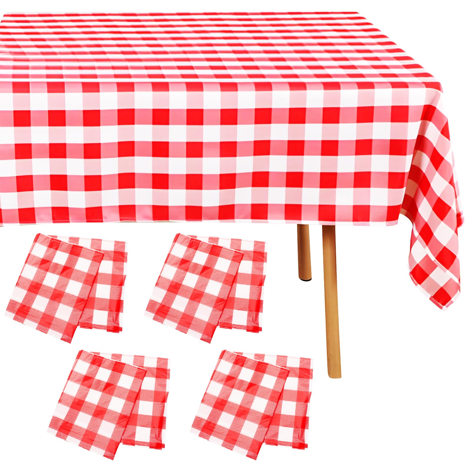 Saier tbo 8Pcs Red Gingham Tablecloth, 137 * 274cm Plaid Party Table Cover Oil-proof Wipe Clean Rectangular Plastic Tablecloths for Parties BBQ Picnic Birthday Wedding Holiday Outdoor Supplies