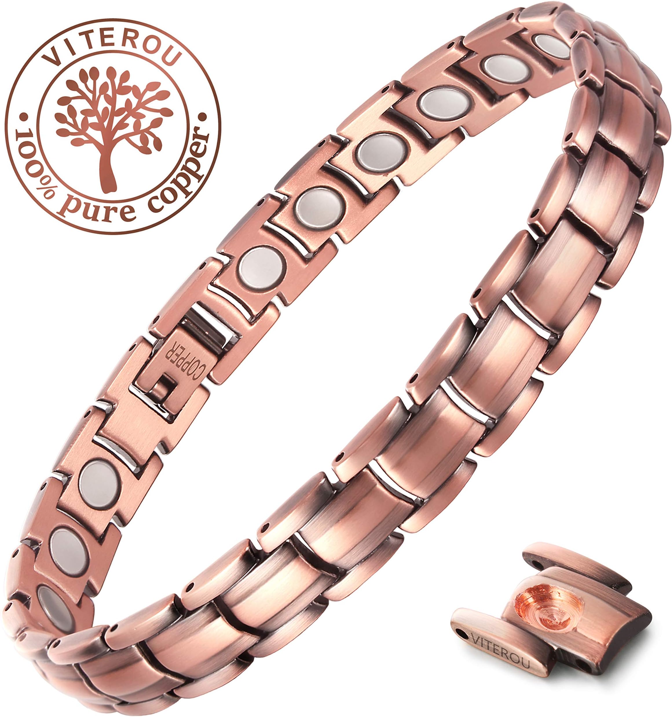 VITEROU Womens Magnetic Solid Pure Copper Therapy Anklet with Healing Magnets Pain Relief for Arthritis,3500 Gauss