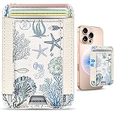 Shorogyt Compatible with Magsafe Wallet - for Magnetic Leather Card Holder Sea Plants for Women Girls for iPhone 17/16/15/14/13/12 Series Cute Aesthetic Card Wallet with Elastic, Fit 7 Cards