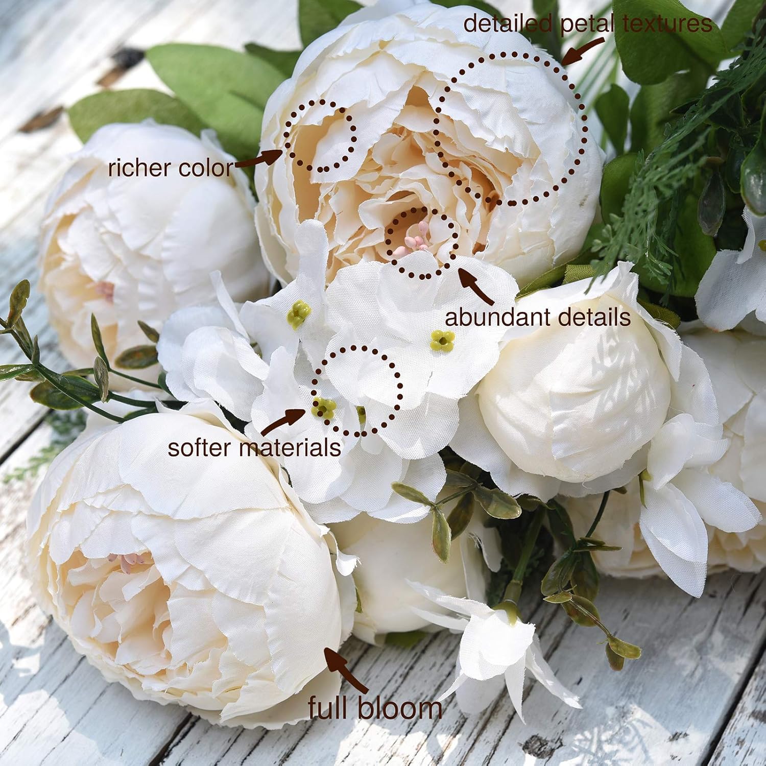 FiveSeasonStuff 1 Bouquet of Peony Silk Artificial Flowers and Hydrangeas/Perfect for Wedding Bridal, Party, Home, Office Décor (Beige) - Image 3