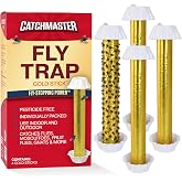 Catchmaster Gold Stick 4-Pack, Sticky Hanging Fly Traps Indoor &amp; Outdoor | Includes a food-based lure to draw flies; reflective gold foil; lay, stand, or hang; captures house flies, gnats &amp; insects