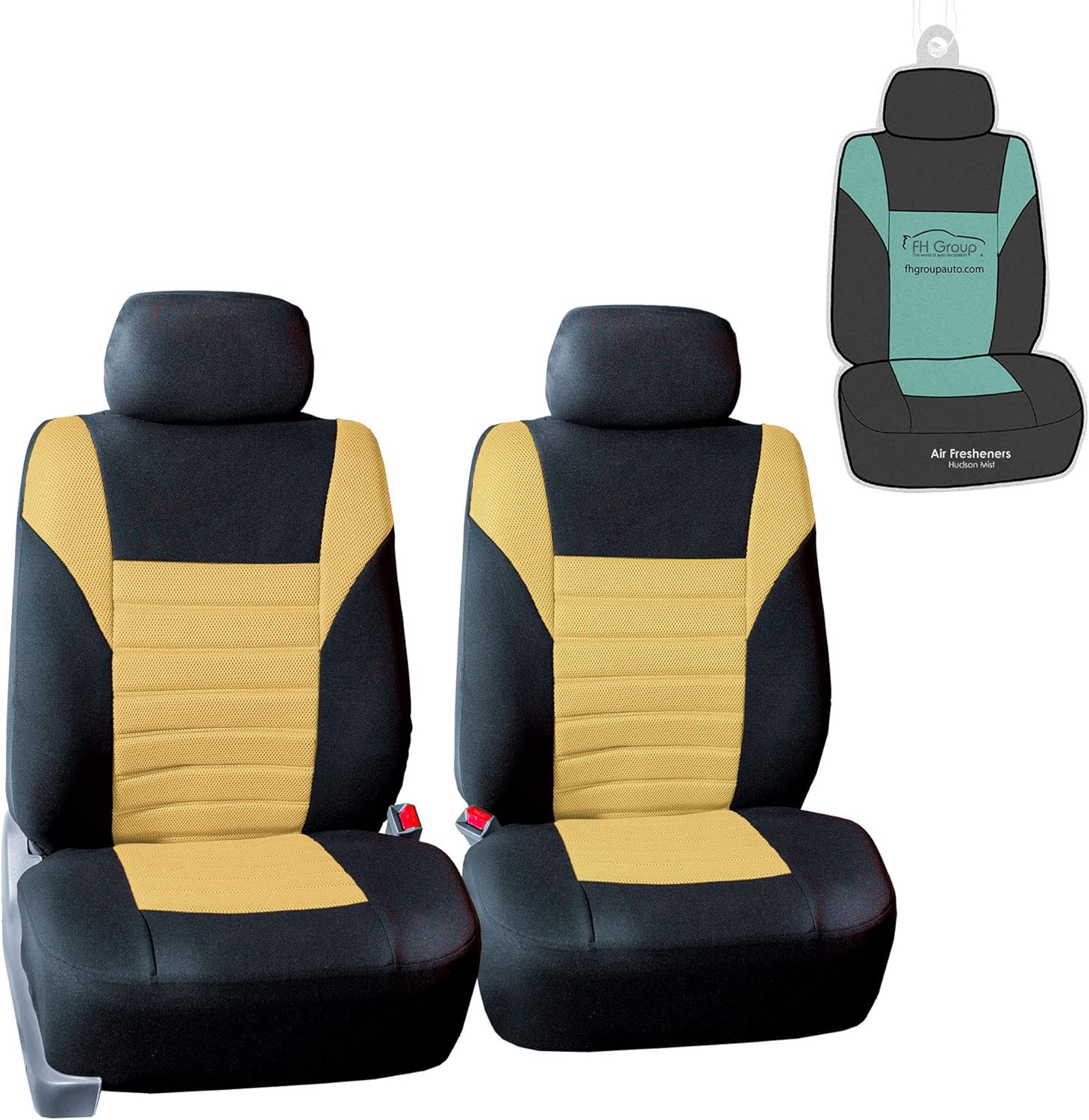 FH Group FB068102 Premium 3D Air Mesh Seat Covers Pair Set (Airbag Compatible) w. Gift, Yellow/Black Color- Fit Most Car, Truck, SUV, or Van