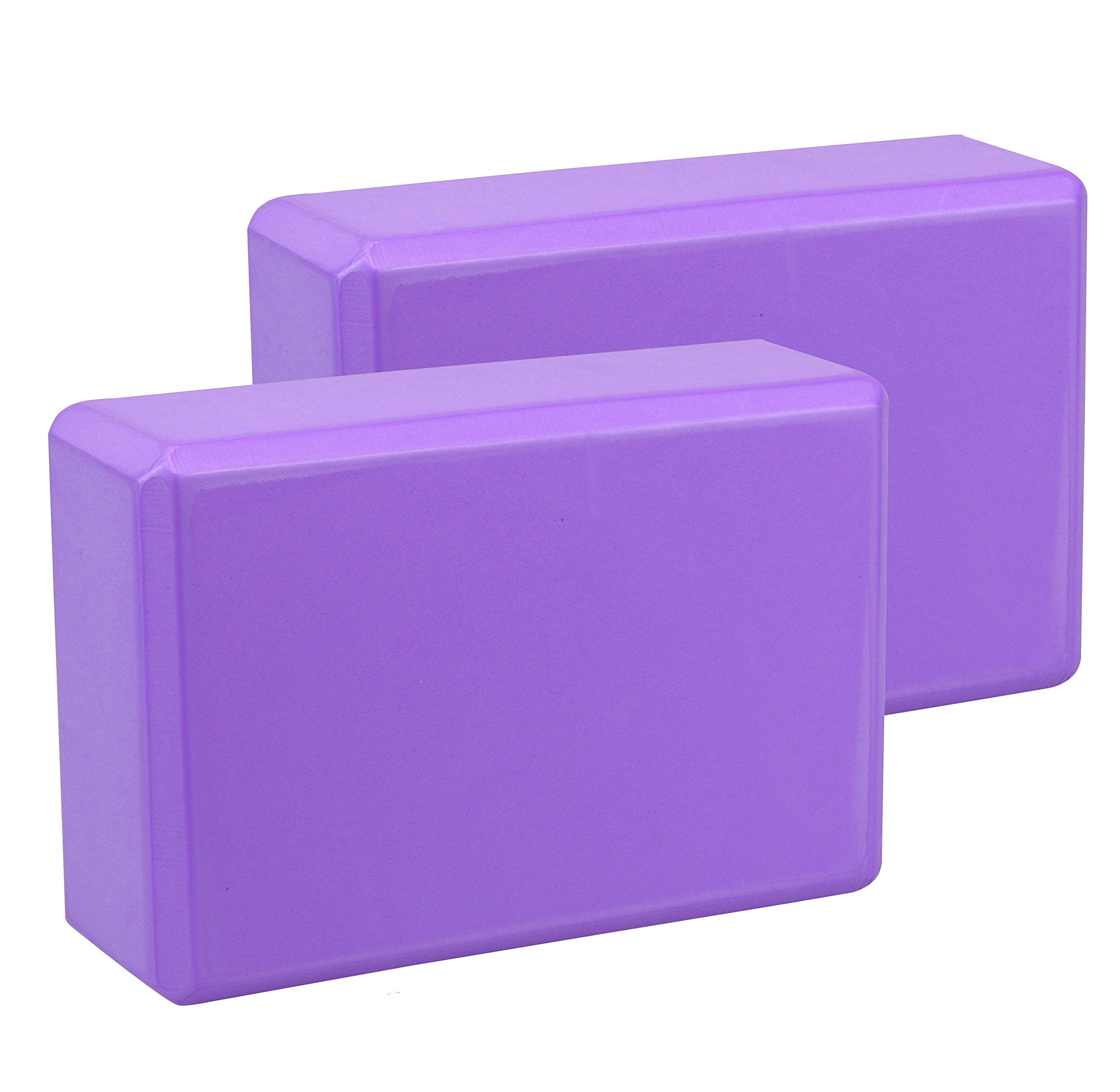 EXERZ Yoga Blocks 2pcs Gym Bricks -Comfortable Fitness Yoga Bricks, Anti-Slip, Lightweight and Travel Friendly Pilates Practice (Purple)