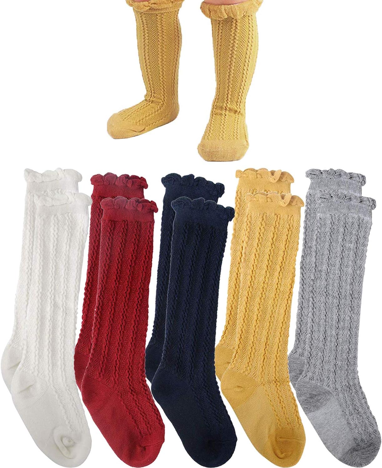 Gellwhu Newborn Baby Girl Boy Toddler Cable Knit Knee High Cotton Socks 5 Pack