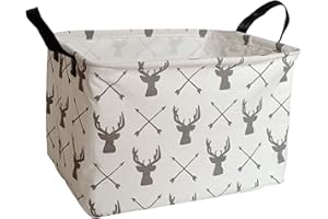 HUAYEE Rectangular Storage Bin Shelf Basket Canvas Fabric Toy Box,Waterproof Coating Nursery Hamper with Handles,Gift Basket for Home,Office,Clothes,Books(Deer)