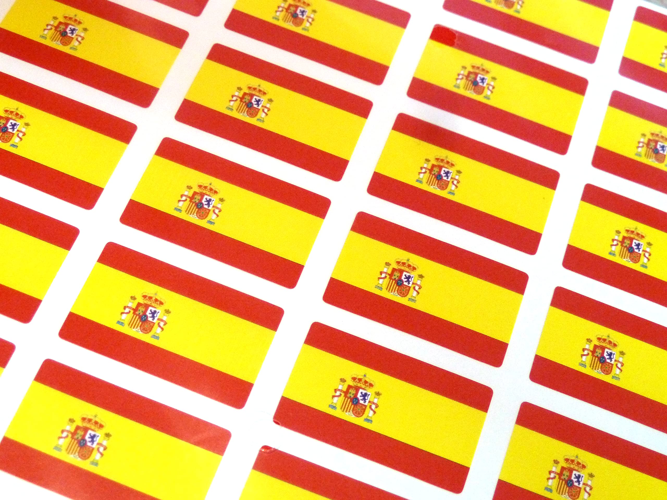 Pack of 60, 33x20mm, Spain Self-Stick Flag Stickers, Self-Adhesive Spanish Flag Labels