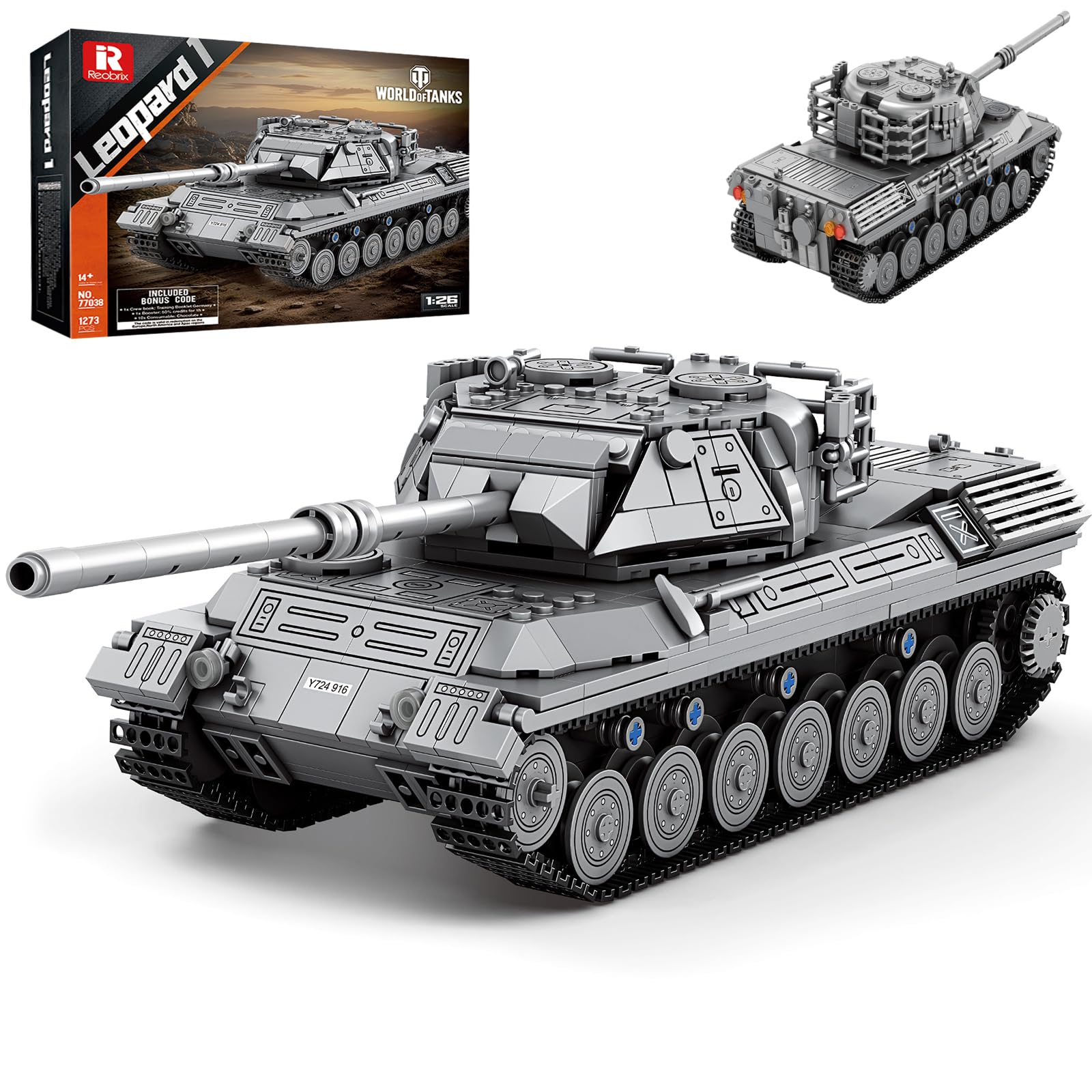 Reobrix 77038 Leopard 1 Militär Panzer Modell Klemmbausteine für Erwachsene